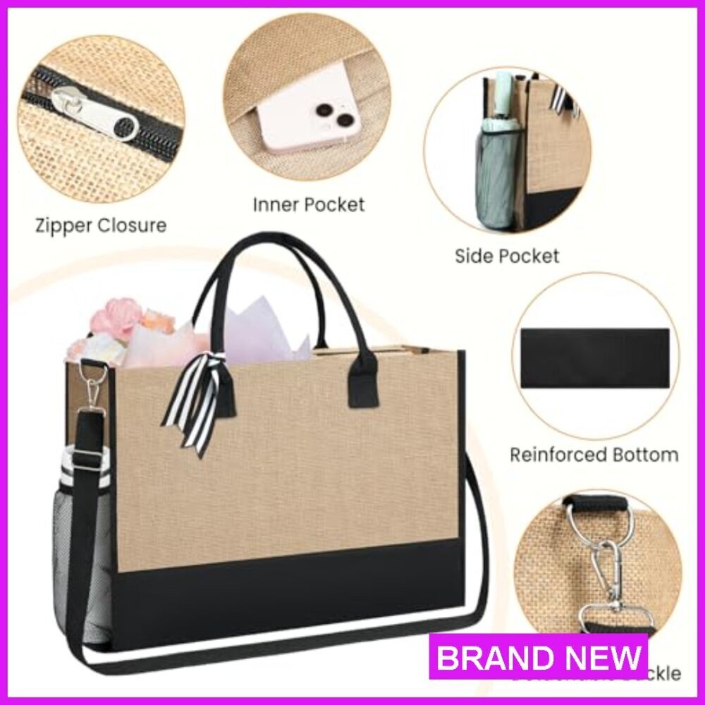 Personalized Monogrammed Tote Bag with Makeup Bag Heavy-Duty Canvas Elegant Gift - Picture 7 of 7